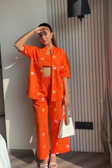 Embroidered Co-Ord Set| Tangerine