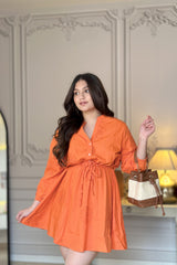 Shirt Dress with Cut Work | Orange