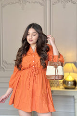 Shirt Dress with Cut Work | Orange