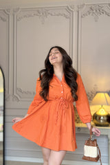 Shirt Dress with Cut Work | Orange