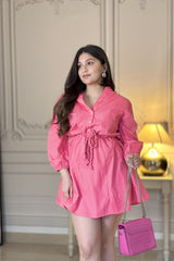 Shirt Dress with Cut Work | Pink