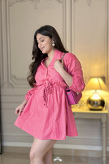 Shirt Dress with Cut Work | Pink