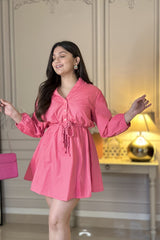 Shirt Dress with Cut Work | Pink