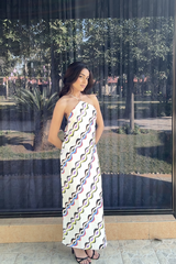 Printed Backless Satin Maxi Dress