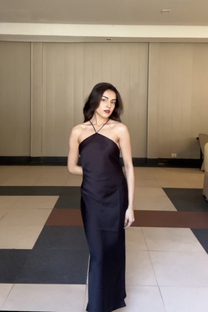 Nina Satin Maxi Dress | Black